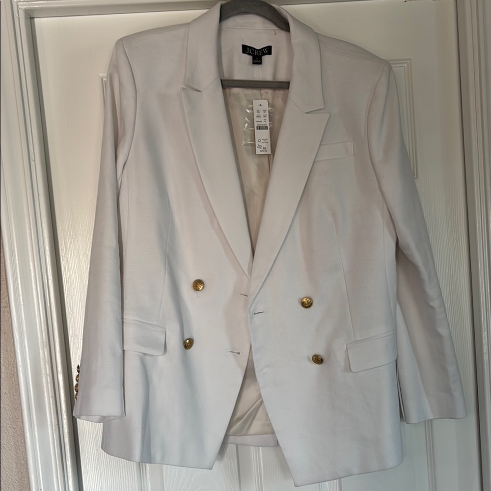 J. Crew White double-breasted blazer with gold buttons
